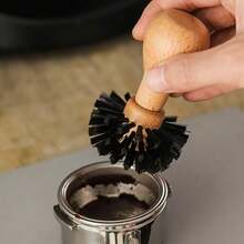 1pc Premium Wooden Handle Barista Espresso Coffee Tamper Brush - Effective Filter Screen Cleaning, Easy To Use - Portable Coffee Shop Essential Tool, Coffee Powder Cleaning Brush, Bar Coffee Powder Cleaning Brush, Cup Brush, Italian Coffee Machine Portafilter Cleaning Brush - Black - View 2
