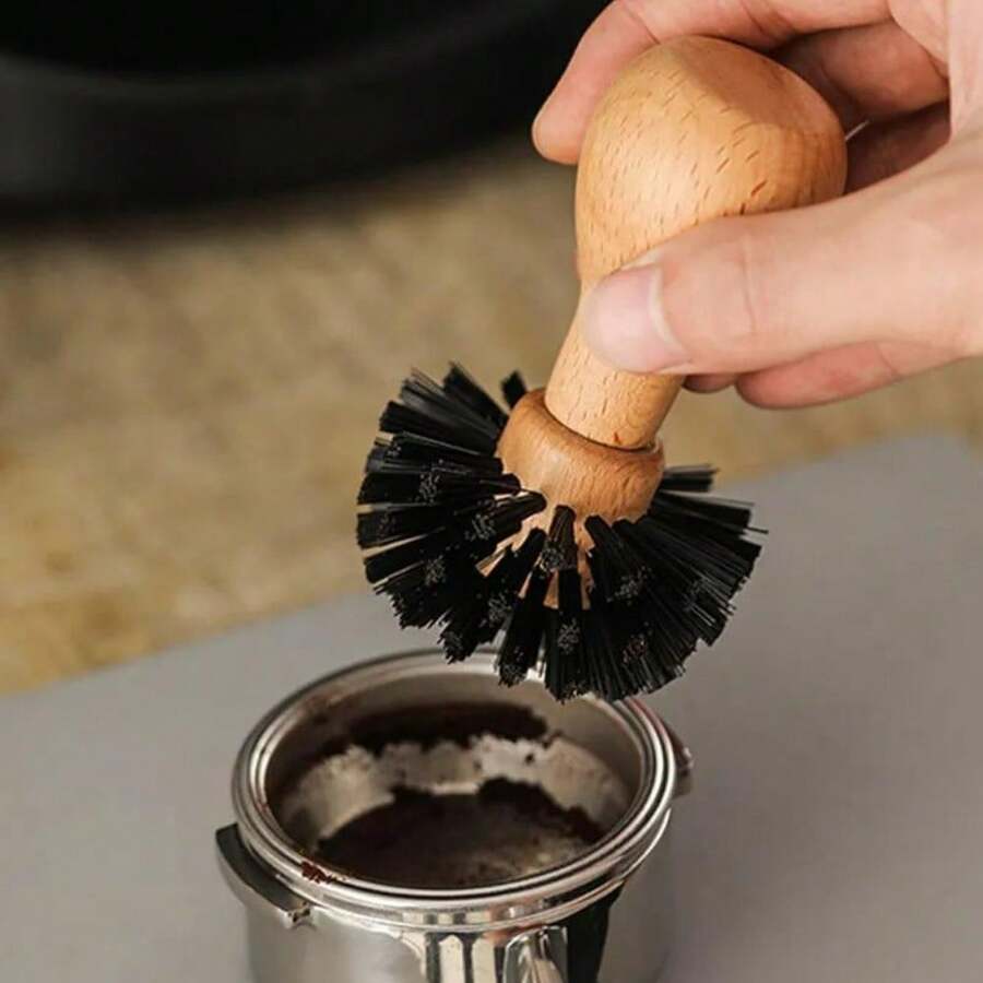 1pc Premium Wooden Handle Barista Espresso Coffee Tamper Brush - Effective Filter Screen Cleaning, Easy To Use - Portable Coffee Shop Essential Tool, Coffee Powder Cleaning Brush, Bar Coffee Powder Cleaning Brush, Cup Brush, Italian Coffee Machine Portafilter Cleaning Brush