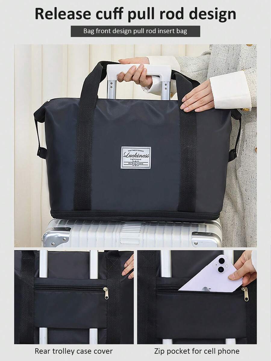 1 Stück verdickte schwarze Reisetasche, große Kapazität wasserdichte Umzugstasche, faltbarer Gepäckorganizer mit verstärkten Griffen, verschleißfeste Packtasche für Kleidung, perfekt für Reisen, Umzüge und Heimaufbewahrung, Studentenwohnheim - Schwarz - Übersicht 1