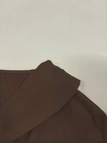 Top décontracté à manches courtes, col claudine, couleur unie, léger, grande taille, printemps/été - Marron - Voir 3