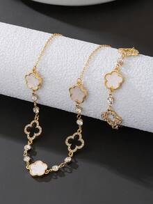 1 Set Elegant Luxury Sparkling Clover Pendant Necklace And Bracelet Jewelry Set, Suitable For Parties, Weddings And Festivals - White - View 2