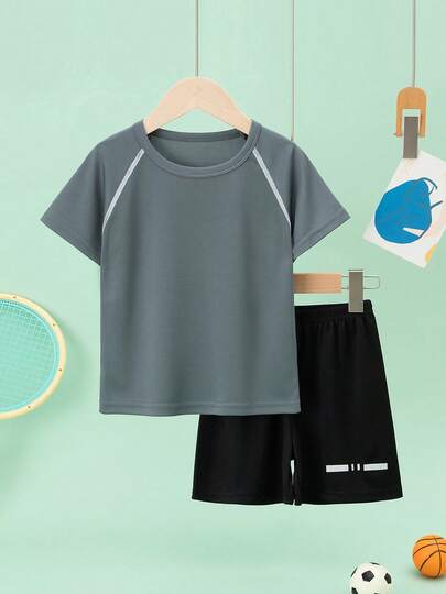 Bộ 2 món áo thun ngắn tay và quần short cho bé trai/bé gái, trang phục thường ngày nhẹ nhàng, phù hợp cho trẻ từ 4-12 tuổi, thích hợp cho hoạt động ngoài trời, chạy bộ và thể thao.