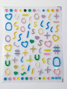 1片果冻彩色字母爱心加号波点美甲贴纸，5D透明梦幻美甲贴花，自粘美甲装饰，适合女孩和女性 - 彩色 - 查看 6