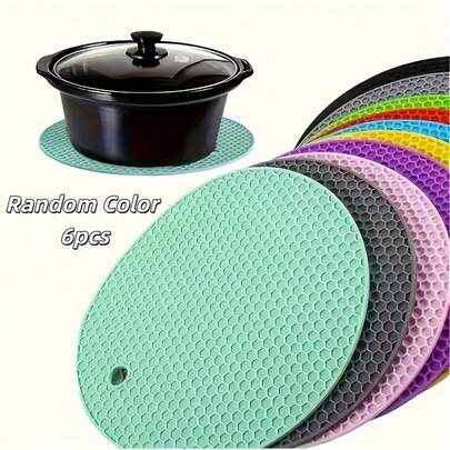 6pcs Silicone Honeycomb Heat Resistant Pads - Non-Slip Hot Plate Mats, Suitable For Hot Dishes, Cookware And Grilling - Multipurpose Kitchen And Dining Accessories, All Season Use, RV Essential, Daily Dinner And Holiday Gathering - Kitchen Supplies Tableware Accessories | Colorful Placemats Tableware Accessories
