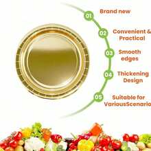 100/50/25/10/2pcs Gold Thickened Reusable Plates, Dessert Plates, Cake Plates, 7inch/9inch Round Plates, Elegant Polished Metal Rim, Waterproof , Suitable For Picnics, Dinners, Parties, Christmas, Communion, Valentine's Day - Multicolor - View 7