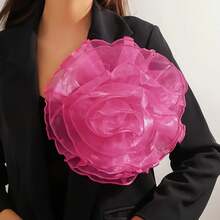 Elegante broche hecho a mano de 28CM con forma de rosa de encaje, Pin Floral exagerado francés a para mujer, regalo de joyas de LA9H - Negro - Ver 2