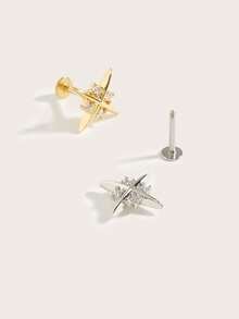 1 件简约钻石星形不锈钢耳环，适合女性日常佩戴 - 星星 - 查看 3