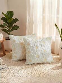 Bộ 1 vỏ gối trang trí mùa xuân hè màu trắng kem họa tiết hoa hướng dương, trang trí nhà nông thôn theo mùa, họa tiết hoa vàng hình trái tim, chất liệu lông giả mềm mại, họa tiết jacquard, thích hợp cho ghế sofa gia đình. - trắng - Xem 6