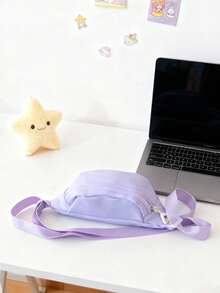 1pc Zipper Closure Waist Bag For Teenagers, Nylon Crossbody Fanny Pack, Casual Backpack - 720# Solid Color - View 6