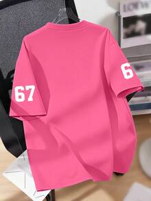 Girls' Minimalist Text Print Round Neck Short Sleeve T-Shirt, New Spring/Summer Fashion - Hot Pink - View 6