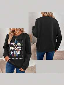 [Custom Products]Custom Portrait Designs, Personalized Women's Autumn/Winter Clothing, Holiday Gifts, Custom Women's Crewneck Sweatshirts. Customize Your Own Crewneck Sweatshirt Using Your Photos/Text (Family/Classmates/Friends/Selfies/Pet Photos/Favorite Patterns/Internet Memes). Suitable For Best Friends/Girl Groups, Everyday Wear/Wedding Parties/Company Gatherings/Family Gatherings, Holiday Gifts, Mother's Day, Father's Day, Women's Clothing, Fashionable Autumn, Practical And Stylish, New Autumn Women's Wear, Local Specialties, Printed Patterns, Casual Spring/Summer Wear. - 黑色 - 查看 4