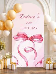 Personalized Birthday Arch Backdrop, Designed With Pink Bow Decor, Unique Elastic Ornament Suitable For Elegant Adult Birthday Party, Aesthetic, Event Decor - Multicolor 6 - View 7