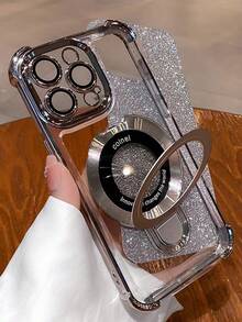 Luxury Electroplated Glitter Silver Phone Case With Foldable Stand, Protective Soft Shell With 4 Air Cushions [Anti-Fall Anti-Shock Anti-Collision], High-Quality Durable, Glitter Rhinestone Fashion Design, Suitable For Men And Women, Compatible With IPhone 17 16 16e 15 14 13 12 11 X/XS XR SE 2020 2022 - Pro Max Plus Mini Air - Silver - View 7