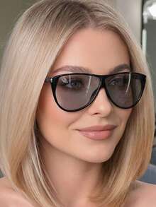 Black Cat Eye Retro Fashion Glasses, Fashionable Personalized, Suitable For Driving, Vacation, Travel, Party, Daily Wear, Any Occasion - Black - View 3