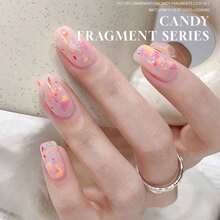 10毫升畅销糖果亮片凝胶指甲油，2026新款马卡龙7色芝士闪粉指甲油，白色和粉色指甲粉，适合冬季的UV凝胶指甲油，可爱美甲沙龙专用 - 彩色 - 查看 6