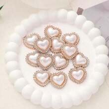 1/10pcs Pearl Heart Cabochons – Rose Gold Rhinestone Heart Appliques DIY - Diamond-studded Version - View 3
