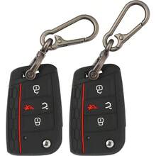 2 Pack Key Fob Cover With Keychain, 5 Buttons Silicone Rubber Key Case Compatible With Tiguan Atlas Jetta Alltrack Arteon Taos Car Key Cover - 4 Buttons Flip Key - View 1