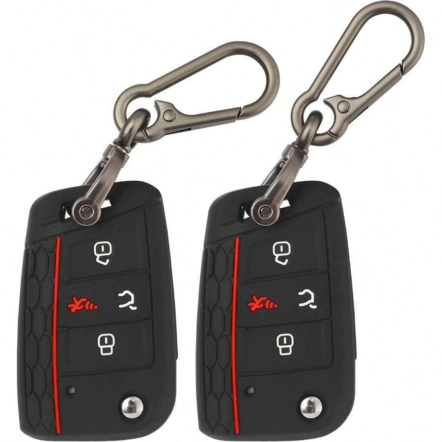 2 Pack Key Fob Cover With Keychain, 5 Buttons Silicone Rubber Key Case Compatible With Tiguan Atlas Jetta Alltrack Arteon Taos Car Key Cover - 4 Buttons Flip Key - View 1