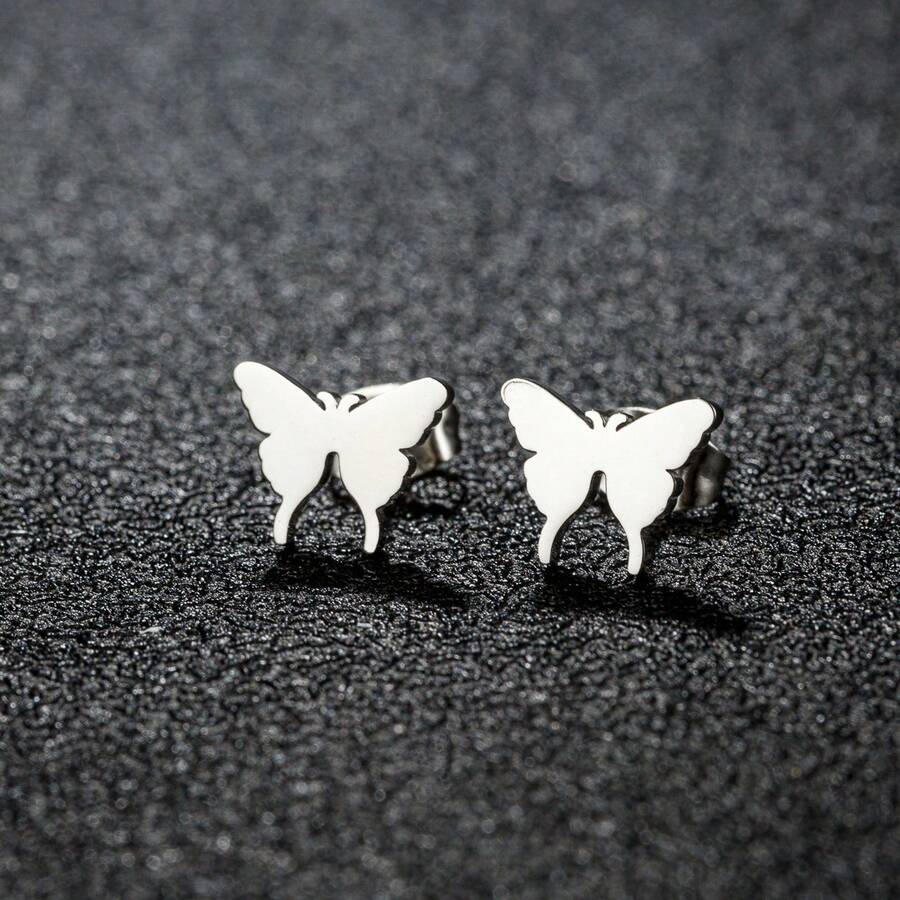 1对不锈钢耳环 2026新款潮流精美简约蝴蝶时尚耳钉 女士珠宝派对礼物 - 025 - 查看 1
