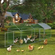 Hodeffior Large Metal ChickenCoop With 3/4 Doors,Heavy Duty Walk-In Chicken Run Cage With Waterproof Cover, Galvanised Steel Outdoor Hen Cages For Chicken, Duck, Goose, Rabbit - Silver - View 3