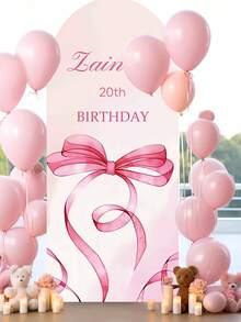 Personalized Birthday Arch Backdrop, Designed With Pink Bow Decor, Unique Elastic Ornament Suitable For Elegant Adult Birthday Party, Aesthetic, Event Decor - Multicolor 6 - View 6