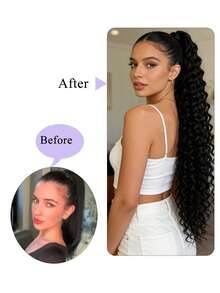 24英寸棕黑色深水波纹卷发马尾假发，柔软自然，适合女性佩戴 - 彩色 - 查看 8