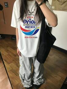 女士夏季新款休闲宽松粉色啤酒字母印花短袖T恤 白色 - 白色 - 查看 3
