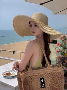 New Spring/Summer Foldable Wide Brim Beach Hat, Sun Protection Straw Hat For Vacation - A - View 4