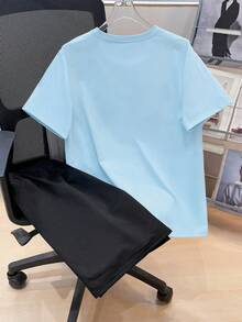 2pcs/Set Cartoon Character Print T-Shirt + Shorts Outfit, Comfortable Summer Clothing For Teenage Boys - Baby Blue - View 2