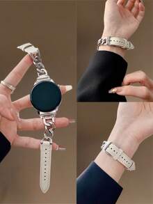 Dây đeo đồng hồ bằng da thật mới, kích thước 18mm, 20mm, 22mm - Dây đeo thay thế thời trang, phù hợp với Galaxy Watch 6, 5, 4 (40mm, 44mm), Galaxy Watch 5 Pro, Galaxy Active 2, Watch 6, 4, GT4, GT3, GT2 Pro, vừa vặn và thoải mái cho nữ. - bạc - Xem 7