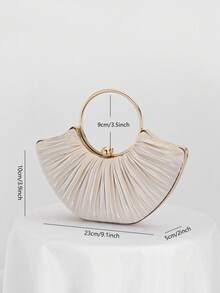 1件女士优雅奢华褶皱设计缎面盒形手拿包/金属环手柄手提包，鸡尾酒晚宴包/不对称包/迷人/精致晚礼服包/杏色手拿包，适合休闲穿着、聚会、购物、派对、生日、浪漫假期，附赠金属链条肩带。 - 杏色 - 查看 4