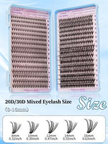 640片装自然卷翘假睫毛，20D+30D混合浓密黑色睫毛，适合新手，大容量睫毛册，卡通经典假睫毛条，持久耐用，适用于日常妆容、派对、婚礼、圣诞节、音乐节等场合。 - C/D 混合 - 查看 5