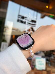 单排珍珠弹力表带，简约风格，兼容 38/40/41/42/44/45/49mm，编织女士表带，兼容 Ultra/SE/11/10/9/8/7/6/5/4/3/2/1 系列 - 時尚珍珠 - 查看 3