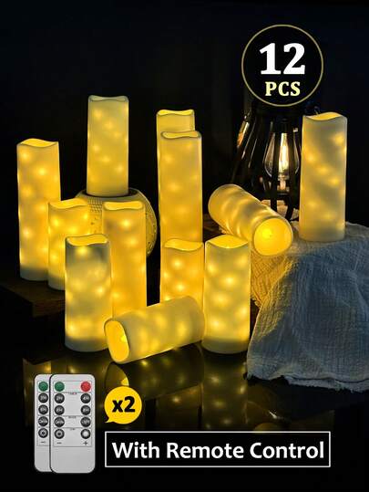 Bộ 4/8/12 đèn dây trang trí có điều khiển từ xa, chạy bằng pin, chức năng hẹn giờ/điều khiển từ xa, đèn nhấp nháy tích hợp, nến không lửa dùng để trang trí bàn, thích hợp cho gia đình, Halloween, Giáng sinh, Ngày lễ tình nhân, Sinh nhật, Đám cưới, Tiệc tùng, Quà tặng, Ánh sáng tạo không khí cho các ngày lễ khác nhau.