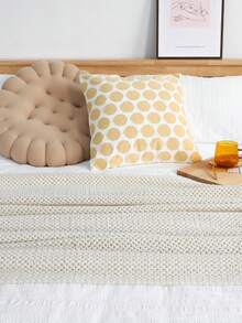 1 Diamond Grid Textured Knit Throw Blanket, Soft And Comfortable, Suitable For All Seasons, Suitable For Sofa, End Of Bed, Travel, Home Decor - Mixed Color Geometric Pattern, Acrylic Fabric - 網格巾米色 - 查看 3
