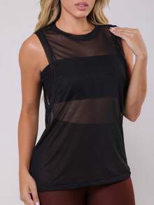 Women's Tank Top Fashion Fitness Blouse Gym Clothing Luxury Tulle - màu đen - Xem 4