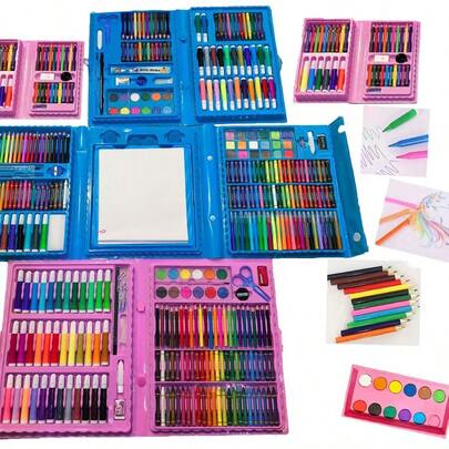 208/86/150/42 水彩笔套装，包含工具和全套水彩绘画用品，水彩笔套装，节日绘画笔套装，绘画学习工具礼品，学生水彩绘画用品套装