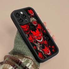 Cabezas de diablo rojo sobre fondo negro. Esta elegante funda es compatible con Samsung, Apple, VIVO, OPPO, , Transsion, ,  y Honor. Fabricada en silicona TPU, ofrece protección contra golpes y caídas, además de una sensación superior. Es un regalo ideal para familiares, amigos y seres queridos, y una opción perfecta para San Valentín y Año Nuevo. - Negro - Ver 6
