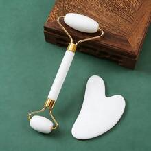 Jade Gua Sha Facial Massage Set, Includes Facial Roller And Gua Sha Board, Effectively Relieves Puffiness And Redness, Suitable For Both Men And Women - Multicolor - View 2