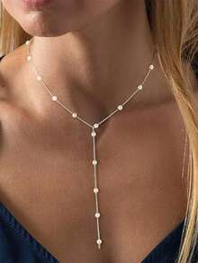 Bohemian-Style Faux Pearl Y-Necklace Fashionable And Unique Sweater Chain Accessory - Y-shaped Necklace - View 8