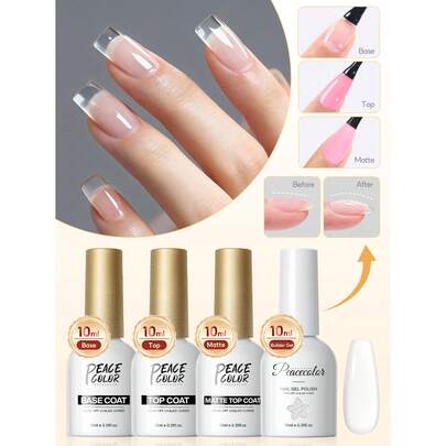  Juego de base y top coat de gel de modelado de uñas PEACECOLOR 1/3/4 piezas, kit de esmalte de uñas de gel UV/LED - base coat, gel constructor, de larga duración y resistente a los desconches, ideal para principiantes en manicura DIY, regalo de arte de uñas para mujeres