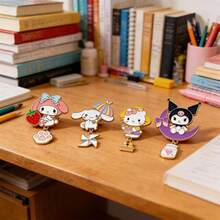 SANRIO 4-Piece Set Of New  Metal Badges, Student Brooches, Cartoon-Themed Cute Chains, Clothing, Backpacks, Accessories. Internet Celebrity, Japanese-Style Cute Cartoon,  Metal Badges, , Melody, Ginger Dog, Alloy Brooches, Accessories, Ornaments. - 彩色 - 查看 4
