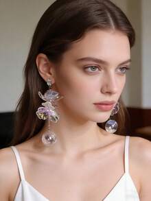1 Pair Exaggerated Fashion Colorful Acrylic Crystal Flower Ball Earrings, Large Size Summer Casual Holiday Party Gift Beach Vacation Jewelry For Women - Acrylic Extra Large Flower - View 11