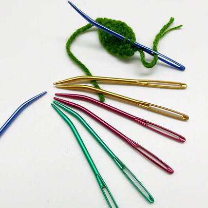 Bộ 6 kim thêu nhiều màu sắc, kèm kim may cong, thích hợp cho việc thêu len, may áo len, thêu nỉ, thủ công mỹ nghệ Scandinavia, tự làm đồ dùng ký túc xá, sửa chữa áo len, làm quà tặng bạn bè.