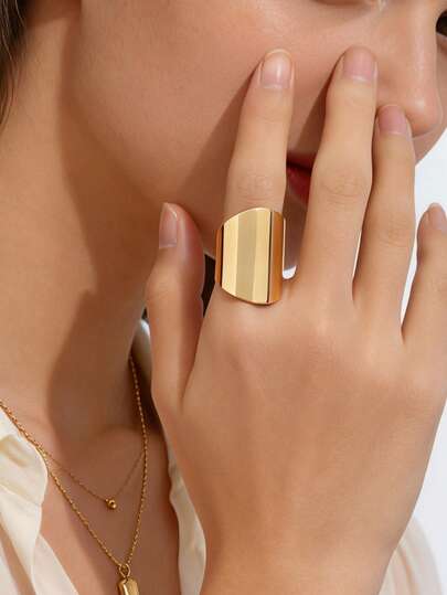 1pc New Minimalist Metal Alloy Wide Band Ring, Unique Design Suitable For Women's Daily, Casual, Dating, And Work Outfits