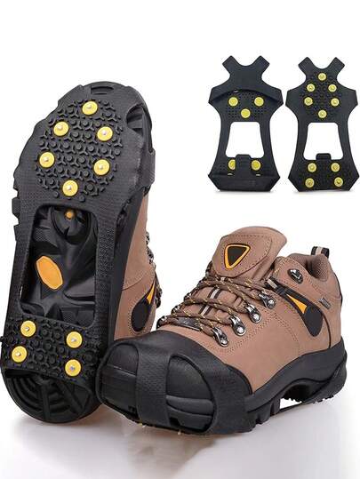 10-Teeth Rubber Anti-Slip Ice Cleats, Suitable For Women And Men Shoes/Boots, Provide Firm Traction On Icy And Snowy Surfaces