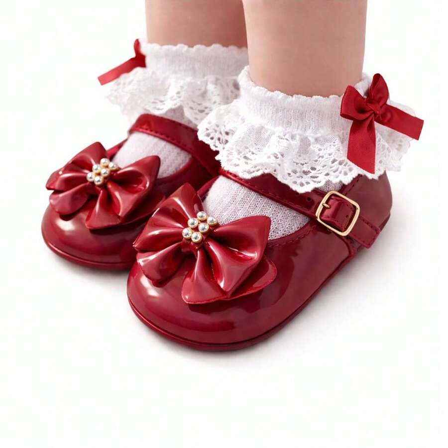 Baby Shoes For Christenings, Birthdays, Parties, Weddings; Comfortable And Soft Mary Jane Shoes, Lined, 0 To 12 Months. - 紅色 - 查看 1