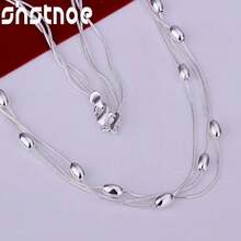 925纯银镀层三链光滑珠项链，女士蛇形链时尚订婚结婚饰品礼品 - 銀 - 查看 4