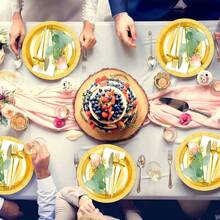 100/50/25/10/2pcs Gold Thickened Reusable Plates, Dessert Plates, Cake Plates, 7inch/9inch Round Plates, Elegant Polished Metal Rim, Waterproof , Suitable For Picnics, Dinners, Parties, Christmas, Communion, Valentine's Day - Multicolor - View 3