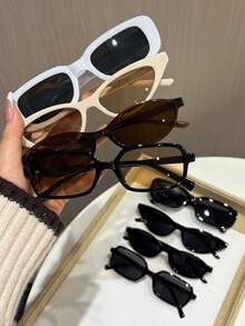 8pcs/Set Women's Plastic Multicolor Cat Eye Full Frame Tinted Lens Glasses, Suitable For Daily Life, Vacation, Outdoor Activities And Other Occasions - 8 chiếc màu đen, trắng và trắng ngà - Xem 3